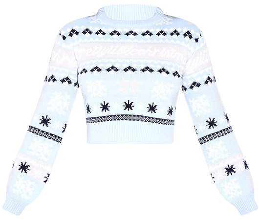 PRETTYLITTLETHING Blue Fairisle Crop Christmas Sweater - PLT Tops - PLT Collection - Shop By.. | PrettyLittleThing USA