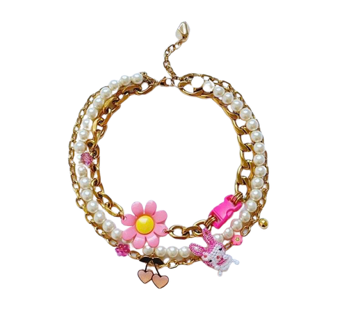 flower, Pearl and gold chain choker