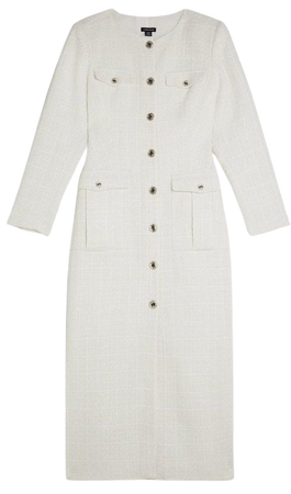 Tailored Sparkle Boucle Pocket Detail Long Sleeve Midi Dress | Karen Millen