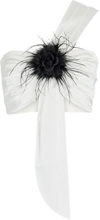 AIIFOS Beau Feather-Trimmed Ruched Satin Top in white | INTERMIX®