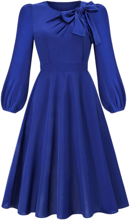 Amazon.com: Fragarn Sexy Dresses Women's Solid Color Round Neck A-Line Long Sleeve Midi Dress : Clothing, Shoes & Jewelry
