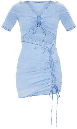 Light Blue Wash Cut Out Front Waist Denim Dress | PrettyLittleThing USA