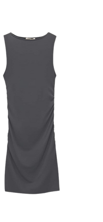 Short gathered polyamide mini sleeveless dress