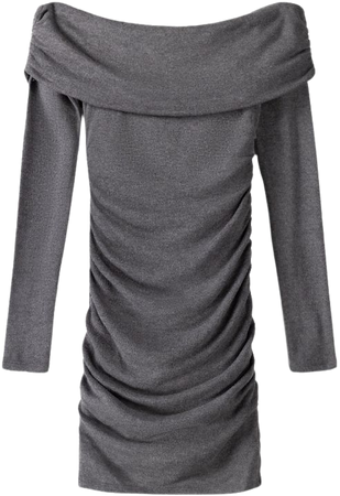Long sleeve knit off-the-shoulder mini dress with gathering - New - Women | Bershka