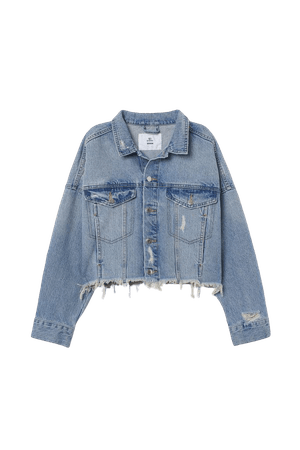 Short Denim Jacket - Denim blue/trashed - Ladies | H&M US