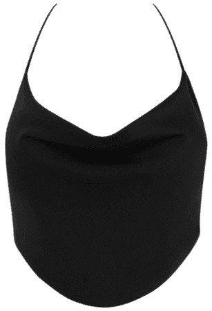 Clothing : Tops : 'Hazel' Black Satin Tie Back Crop Top