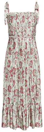 Pleated Floral Satin Maxi Dress