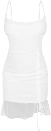 Petite Cream Mesh Ruched Bodycon Dress | PrettyLittleThing USA