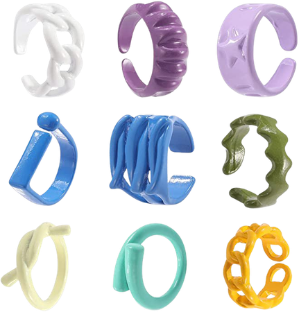 Amazon.com: Colorful Acrylic Resin Chunky Rings for Women, Trendy Y2K Style Unique Plastic and Transparent Stacking Rings, Cute Retro Open Finger Rings Jewelry Gift for Women Teen Girls, 9 Pcs: Clothing, Shoes & Jewelry