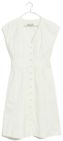 Denim Cap-Sleeve Button-Front Dress in Tile White