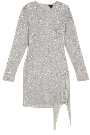 Thigh High Split Embellished Woven Fringed Mini Dress | Karen Millen