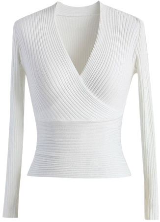 Glam V-neck Ribbed Top in White - Retro, Indie and Unique Fashion