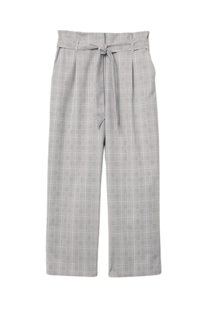 Paper-bag Pants - Light gray/plaid