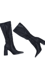 Black PU Toe Cap Calf Heeled Sock Boots | PLT