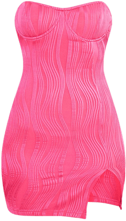 Hot Pink Crinkle Pointed Cup Bodycon Dress | PrettyLittleThing USA