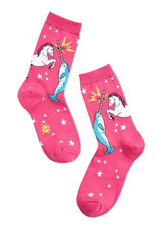 Unicorn vs. Narwhal Unisex Socks in Pink | ModCloth