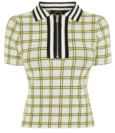 Check Knitted Zip Polo Top | Karen Millen