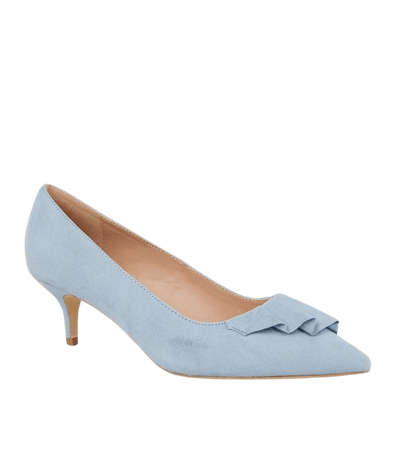 Wide Fit Pale Blue Pleated Trim Kitten Heels | New Look
