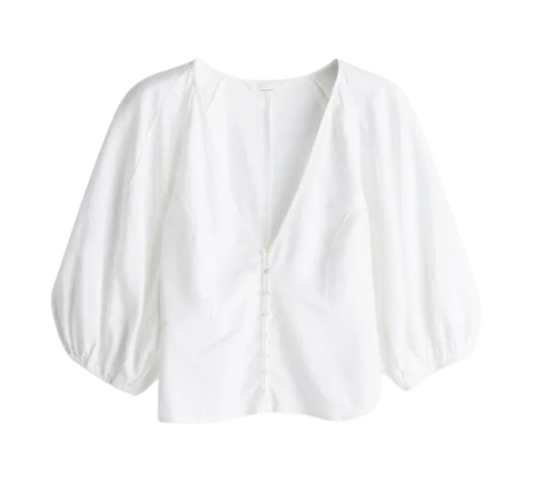Linen-blend Blouse - White - Ladies | H&M US