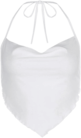 Phicia Women's Cowl Neck Sleeveless Halter Crop Tops Y2K Streetwear Sexy Bow Tie Cami Tops White at Amazon Women’s Clothing store