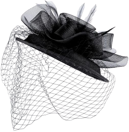 Mini Hat / Fascinator with Feathers and French Veil | STOKLASA Haberdashery and Fabrics