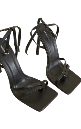Black Mat Pu Square Toe Loop High Heeled Sandal | PrettyLittleThing USA