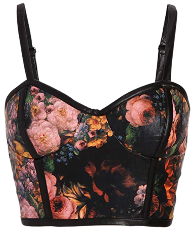 Amazon.com: Pretty Attitude Women's Floral PU Leather Bustier Crop Top – Size Large: Clothing