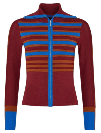 Stripe Knit Zip Through Collared Cardigan | Karen Millen