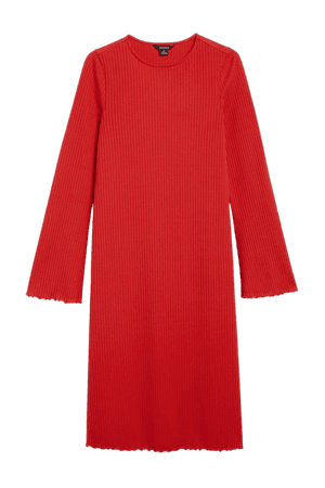 Ribbed red flared sleeve dress - Bright red - Monki WW