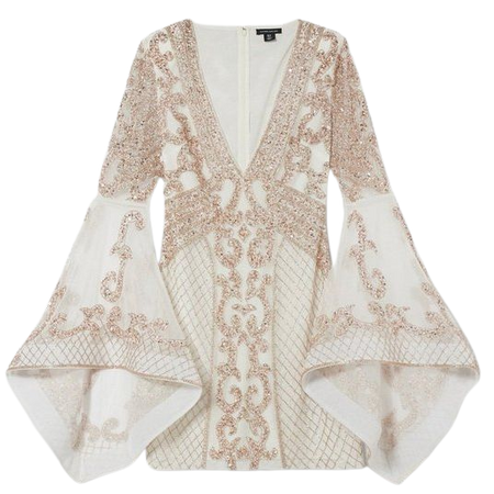 Tall Embellished Kimono Sleeve Beaded Mini Dress | Karen Millen