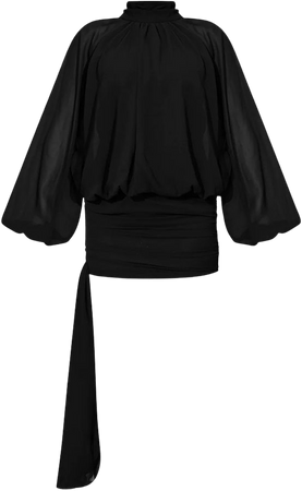 Black Chiffon Balloon Draped Bodycon Dress | PrettyLittleThing USA