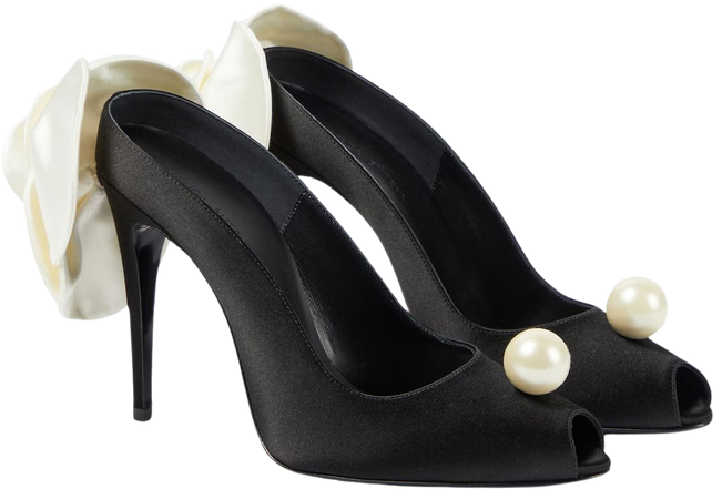 MAGDA BUTRYM - Embellished satin peep-toe pumps in black - Magda Butrym | Mytheresa