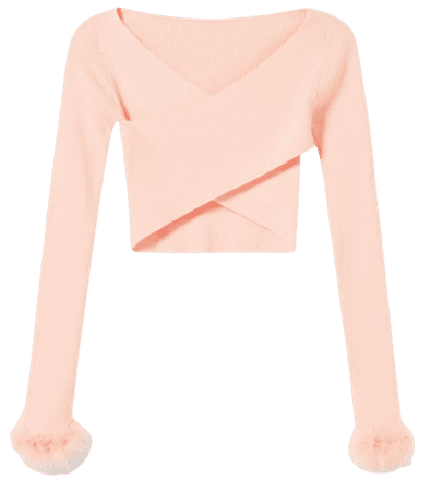 Ribbed crossover sweater with feather cuffs - Sweaters and cardigans - Woman | Bershka