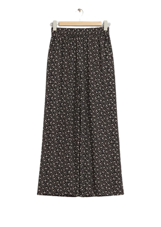 Wide Printed Trousers - Black/White Floral Print - Wide trousers - & Other Stories US