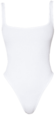 White Contour Rib Square Neck Sleeveless Bodysuit | PrettyLittleThing USA