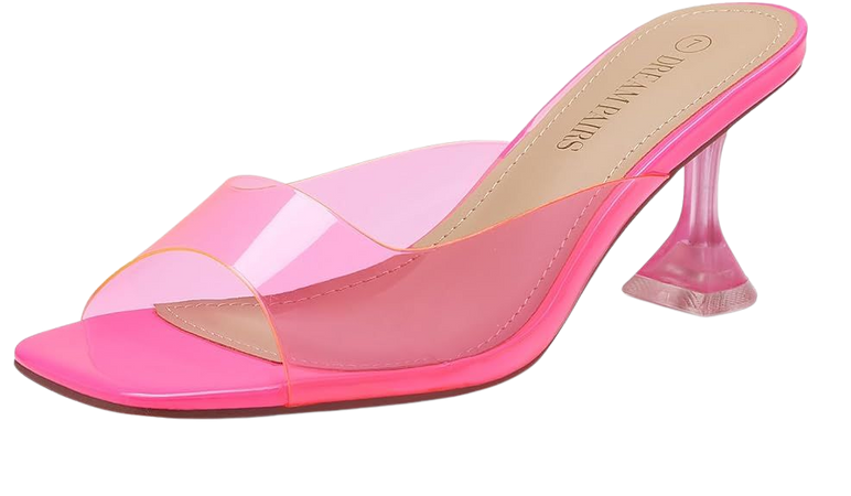 Amazon.com | DREAM PAIRS Women’s Clear Heels Square Toe High Stiletto Mules Slip on Wedding Dress Heel Sandals,Size 11,Neon Pink Clear,DHS215-1 | Heeled Sandals