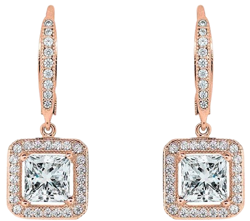 Cate & Chloe Ivy Faithful 18k Rose Gold Princess Cut Drop Earrings with Cubic Zirconia Crytals, Women's Gold Plated Earrings, Pink Dangle Earrings for Women, Wedding Anniversary Jewelry - MSRP $150 - Walmart.com