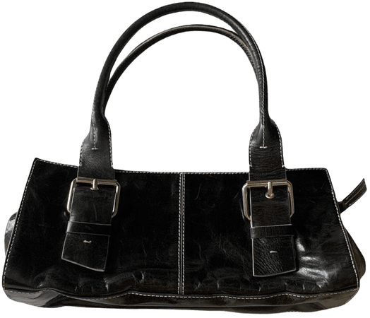 black leather long shoulder bag