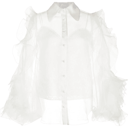 Marchesa Sheer Ruffle Sleeve Blouse - Farfetch