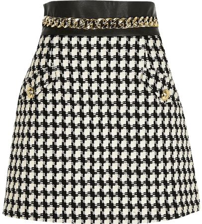 Black boucle check chain belted mini skirt | River Island