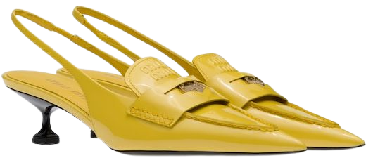 Leather loafers with heel Sunny yellow | Miu Miu