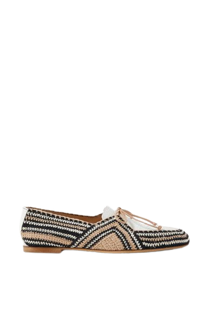 Hays Crocheted Cotton And Croc-effect Leather Loafers - Beige