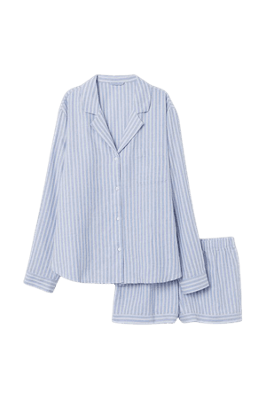 Pajama Shirt and Shorts - Light blue/striped - Ladies | H&M US