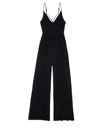 Black Lace Boning Detail Strappy Flared Jumpsuit