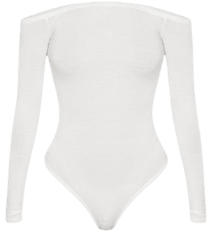 Basic Cream Bardot Bodysuit | Bodysuits | PrettyLittleThing