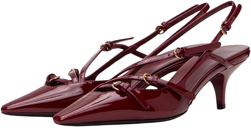 Amazon.com | CORNMOOD Burgundy Slingabck Kitten Heels for Women Red Pointed Toe Pumps Stiletto Heel with Buckle Strap Pump Shoes Sexy Striptease Womens Sling Back Heeled Sandals Patent Leather | Heeled Sandals