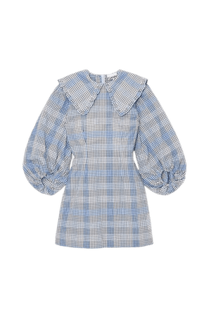 Blue Checked seersucker mini dress | GANNI | NET-A-PORTER