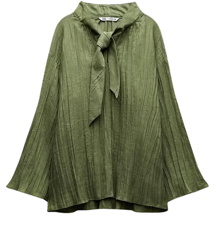 WRINKLED LINEN BLOUSE ZW COLLECTION - Green | ZARA United States