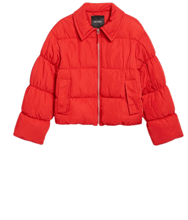 Red shirt collar puffer jacket - Red - Monki WW