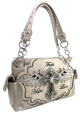 Justin West Cross Angel Wings Concealed Carry Handbag Purse (Beige): Handbags: Amazon.com